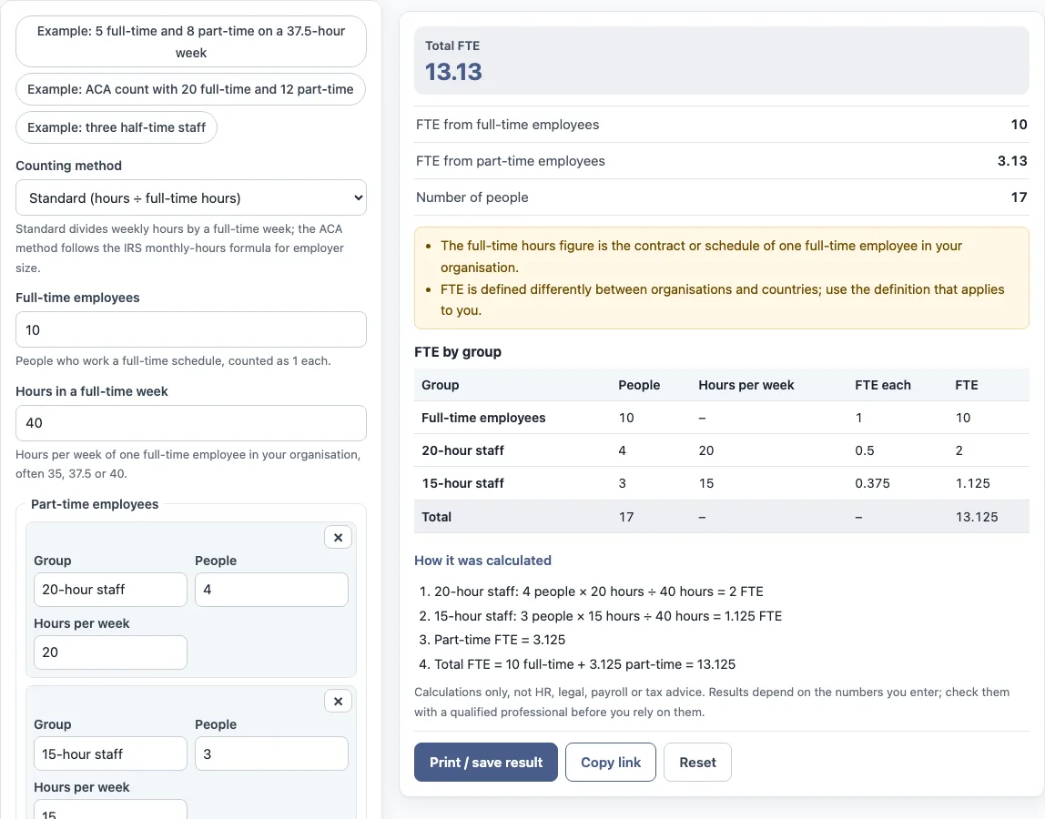 Fte calculator example