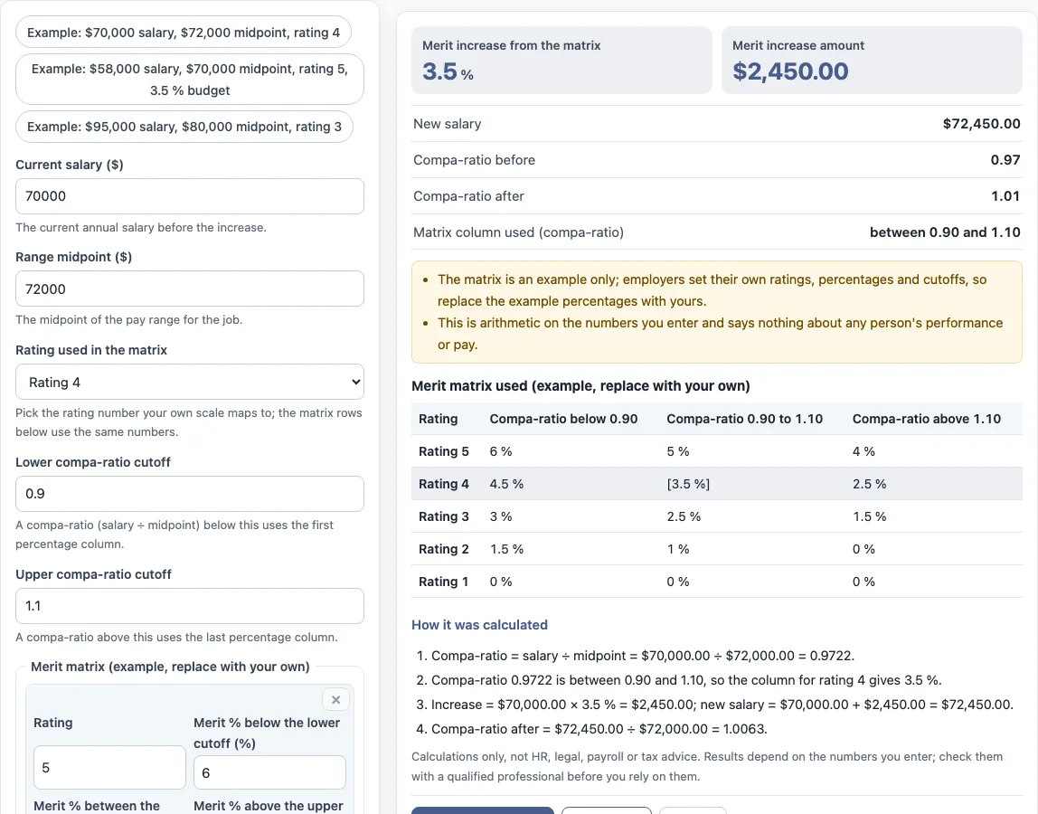 Merit increase calculator example
